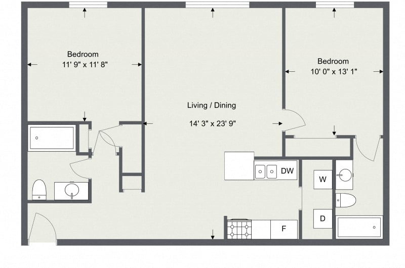 Renovated 2 Bedroom 2 Bath D floor plan.  949 SF at  Integrity Medina Apartments, Integrity Realty LLC, Ohio